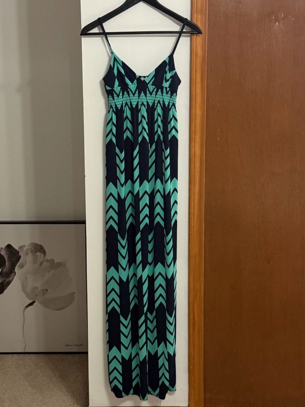 love...ady Teal and Black Geometric Maxi Dress